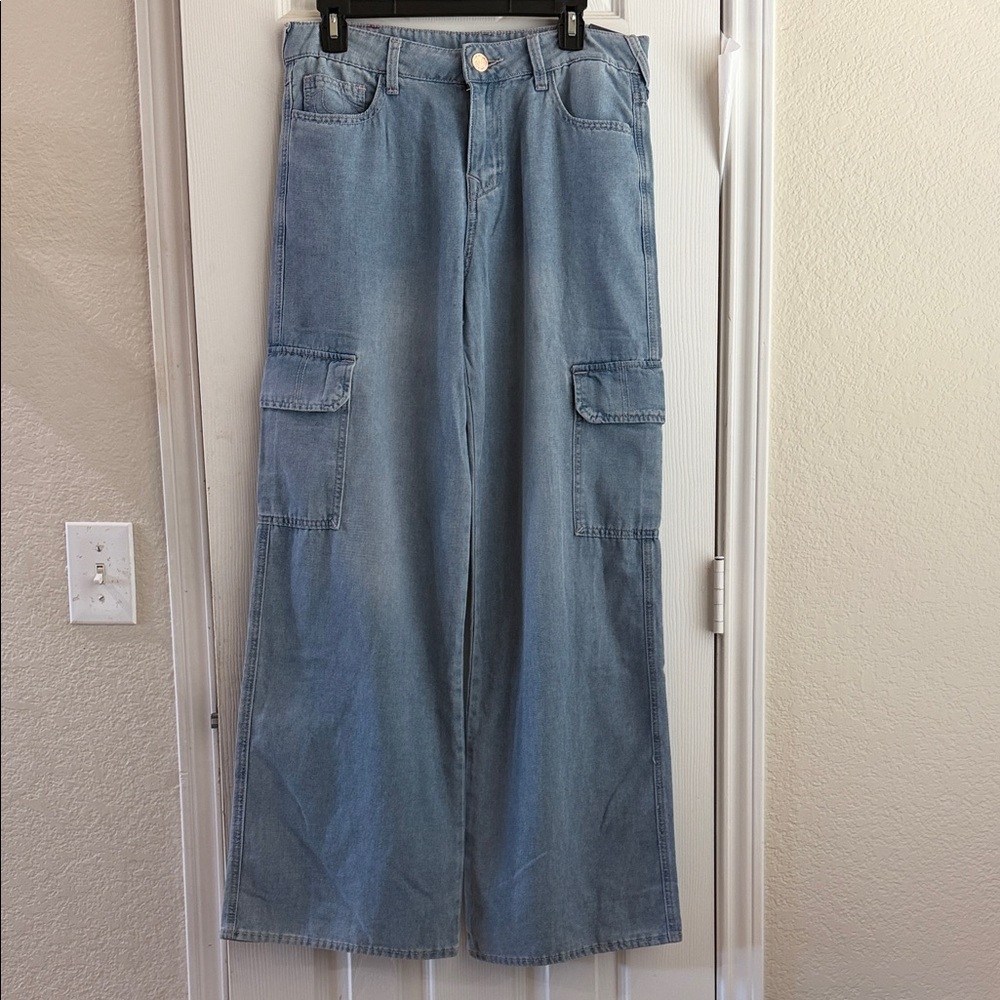 True Religion Light Blue Wide-Leg Cargo Jeans